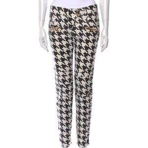 Balmain Skinny Leg Jeans Pants Houndstooth Size Medium With Zippers, Gold Button